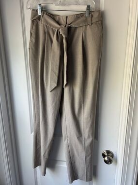 Tie-Waist Cropped Dress Pants in Taupe